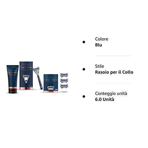 King C. Gillette Regolabarba Uomo, Rasoio a Mano Libera, Gel Da Barba Trasparente, 3 Lamette da Barba per Pelli Sensibili, Idea Regalo Uomo Kit Professionale