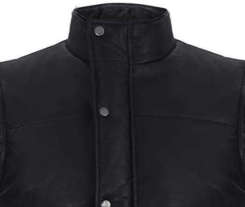 Men's Black Leather Puffer Padded Vest Waistcoat3
