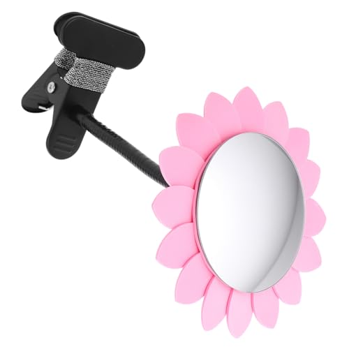 Espejo compacto para maquillaje en escritorio color rosa