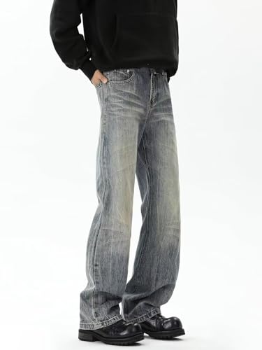 Men's American Retro Loose Straight-Leg Denim Casual Long Pants2