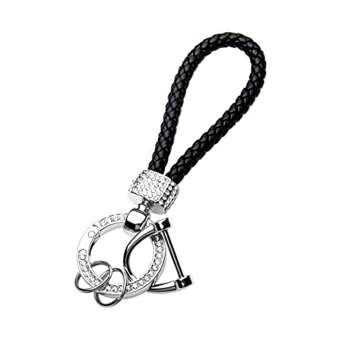 TANGSEN Microfiber Leather Car Keychain, Universal Bling Rhinestones Key Chain Black Cover