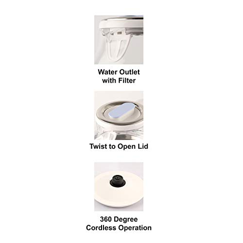 Image of Cello Quick Boil Glossy H2O Electric Glass Kettle, 1.2 litres, 1200 W, White, Large (CLO QK BL GLSY H2O)