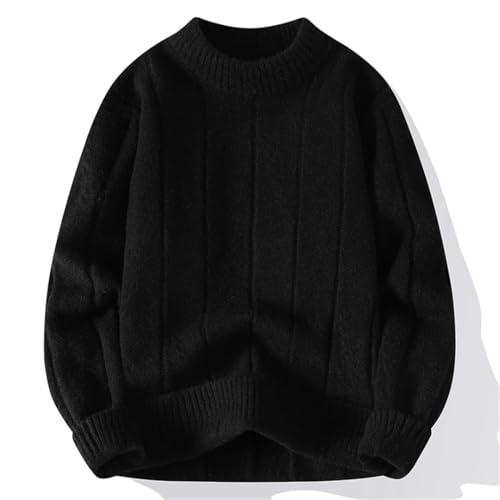 Men Fall Winter O Neck Loose Knitted Sweater Solid Color Mens Warm Sweater Pullovers2