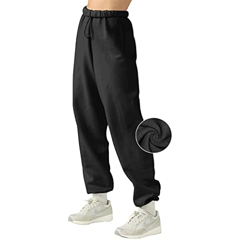 LASLULU Womens Baggy Sweatpants Fleece Lined Cinch Bottom Joggers Pants Winter Warm Workout Running Active Pants(Black Medium) Cover