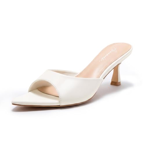 Image of Arromic Womens Kitten Heel Sandals,Pointed Round Open Toe Slides 5mm high elastic latex Sexy 2.3 Inch Stiletto Heeled for Party Wedding Daily
