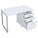 Coaster Home Furnishings Brennan Modern Contemporary Home Office 3-Drawer Writing Desk with Drawers Computer Desk Study Table File Cabinet Storage Silver Metal Frame White 800325