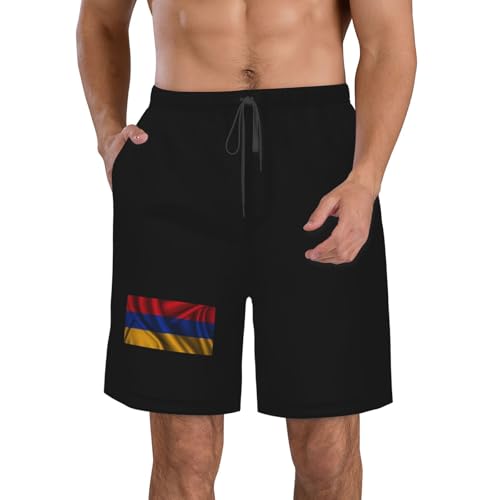 Silk Style Flag of Armenia Mens Swim Trunks Quick Dry Swim Board Shorts Casual Beach Shorts