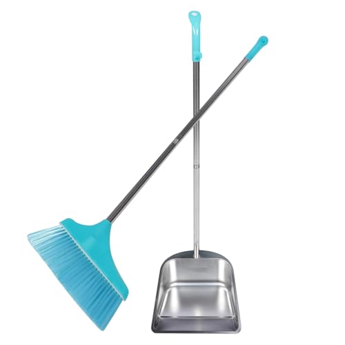 minkissy 1 Set Stainless Steel Dustpan Office Broom Vertical Broom Heavy Duty Broom Convenient Dustpan Kit Broom with Dustpan Kit Broom Dustpan Broom with Dust Pan Broom for Home