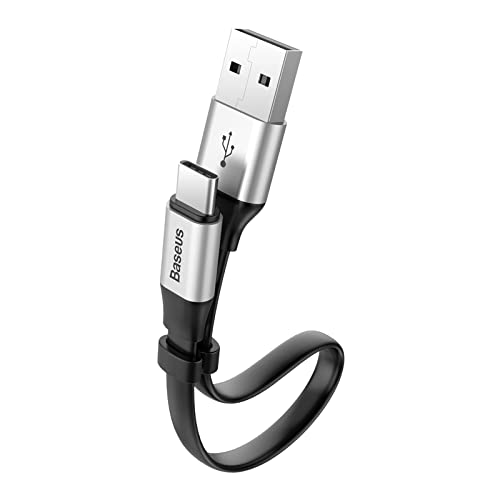 Baseus Nimble Portable Cable for Type-C Cable Nylon Braided USB to Type C QC 3.0 Fast Charging Short Power Bank Cable for Samsung Galaxy vivo Oppo Sony | 2A 1.2M - Silver