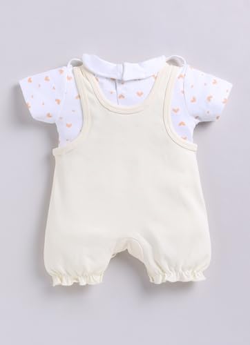 Image of Smart Baby Dungaree Set for Baby Girls | Cotton Romper with T-Shirt | Soft & Breathable Fabric | Cute Embroidery | Snap Button Closure for Easy Diaper Change