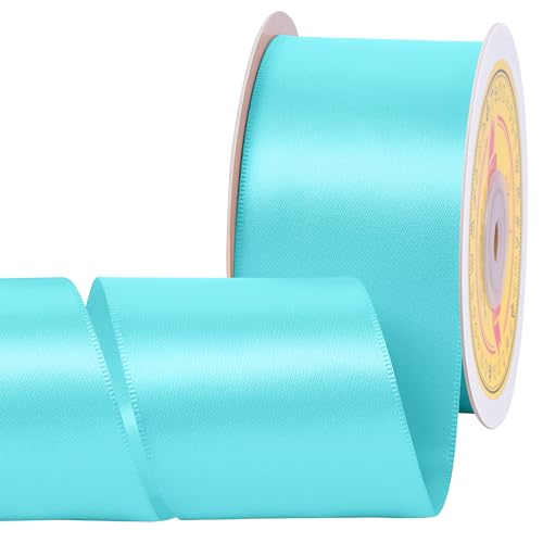 Image of Double Face Turquoise Satin Ribbon 2 inch X 25 Yards Polyester Turquoise Ribbon for Gift Wrapping Very Suitable for Weddings Party Hair Bow Invitation Decorations and More