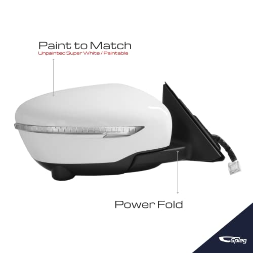 Spieg Ni1321271 Passenger Side Mirror Replacement For Nissan Rogue 2014-2019 Heated Turn Signal Light Camera Power Folding Paint To Match White 13Pin (Rh) #TOP2