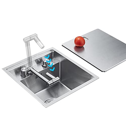 Fregadero oculto de un solo cuenco con tapa, incluye grifo y desagüe, ideal para uso en cocinas pequeñas y despensa