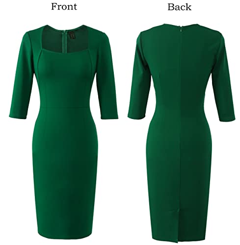 Image of VFSHOW Womens Vintage Square Neck Work Office Business Dress Elegant Casual Cocktail Party Church Bodycon Pencil Sheath Dress