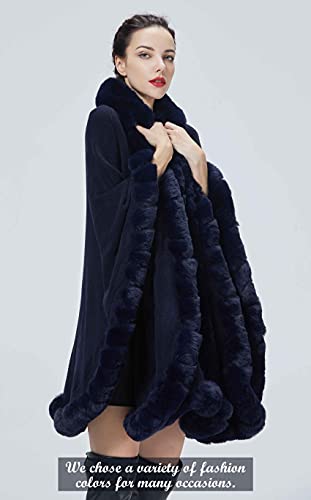 Poncho Shawl Wrap Winter Faux Fur Cape Cloak Coat with Faux Fur Trim Sleeveless Cardigan for Party3