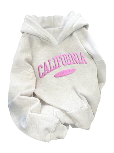 SOLY HUX Womens Graphic Hooded Sweatshirts Pullover Long Sleeve Shirts Loose Fall Hoodies Preppy Clothes Light Grey Letter Small