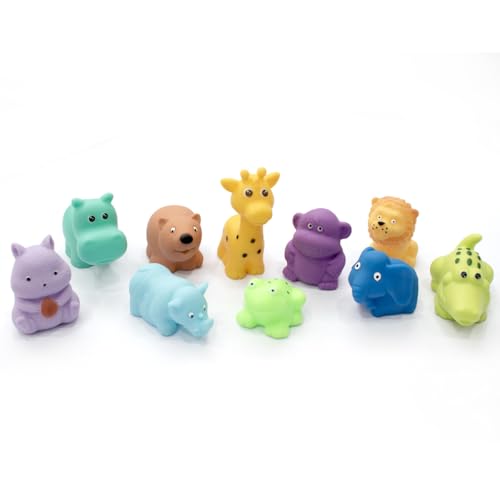Image of Amazon Brand - Jam & Honey Baby Bath Toy Set of 10 for Toddlers I Colorful Combo of Jungle Animals I Floating Bath Chuchu Toys (Multicolor)