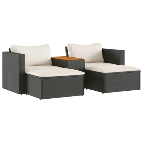 vidaXL Set sofás jardín y Cojines 5 pzas ratán sintético Acacia Negro