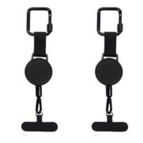 Generisch 2 Stücke Handy Diebstahlschutz Schlüsselanhänger Ausziehbar, Handysicherung Outdoor Einziehbarer Schlüsselanhänger, Handysicherung Mit 60cm Stahldrahtseil, Mit Karabiner (Schwarz)