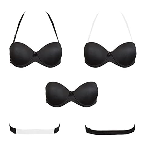 Plusexy Womens Strapless Underwire Bra Push Up Invisible Multiway Wedding Bras with Clear Back Straps, Black, 40D Cover