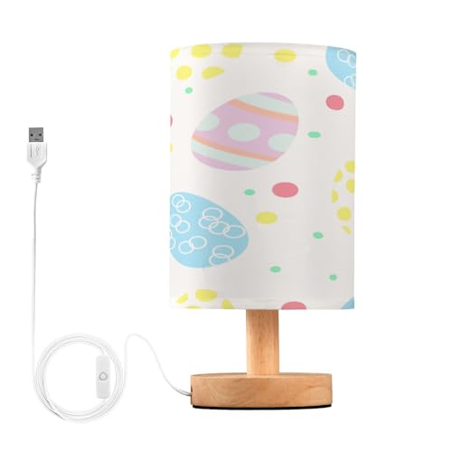 SDMKA Easter Pattern Colorful Bedside Table Lamp for Bedroom, Minimalist Nightstand Lamp with Round Fabric Shade for Living Room, Office, No Bulb Required