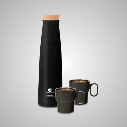 Image of Clay Craft Vacbott Crest Combo Set Single Walled Non Insulated Water Bottle, 900ml, with Single Walled Victor Mug Set of 2 (Black) Steel Bottles for School, Office, Home, Gym, Leakproof, Rust free