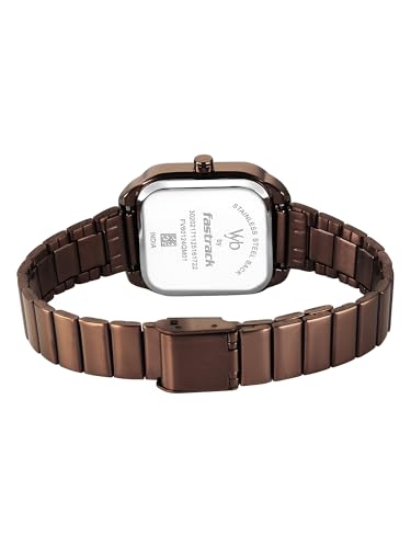 Image of Fastrack Vyb Seeker with Quartz Analog Grey Dial Coffee Brown Stainless Steel Strap Watch for Girls - FV60124QM01W