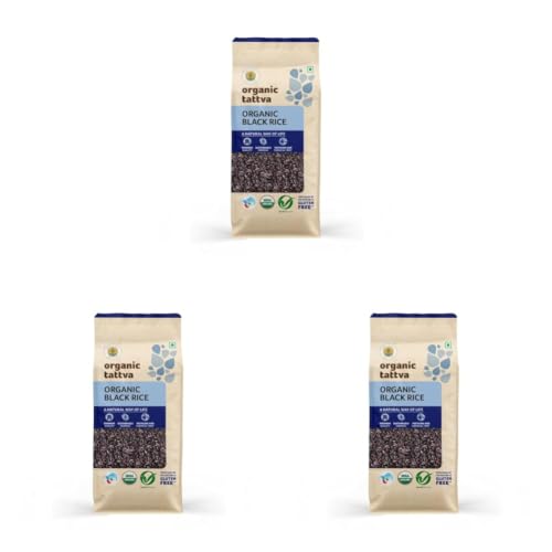 Image of Organic Tattva 'Black Rice', All Natural, Aromatic Unpolished Kavuni Arisi (1Kg, Pack) (Pack of 3)
