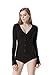 Moxeay V-Neck One Piece Bodysuit Long Sleeve Bodycon Rompers Medium Black