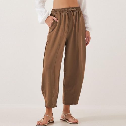Cropped Linen Pants for Women Casual Boho Drawstring Waisted Harem Pants with Pockets Summer Loose Lightweight Pant2