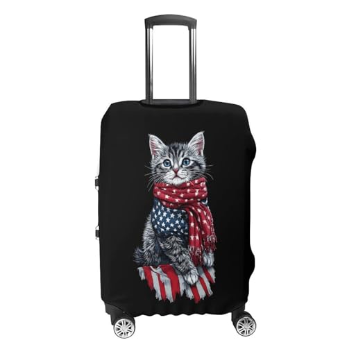 4th of July Cat U.S. Flag Unisex Luggage Cover Washable Travel Suitcase Case Elastic Baggage Protective Covers M4