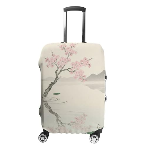 Japanese Floral Cherry Blossom Elastic Luggage Cover Suitcase Protector for 19-32 Inch Suitcases | Universal Stretchable Travel Bag Cover | Anti-Scratch, Washable with Zipper Closure S