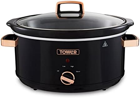 Tower T16019RG Infinity Slow Cooker with 3 Heat Settings & Keep Warm Function, 6.5L, 270W, Black and Rose Gold