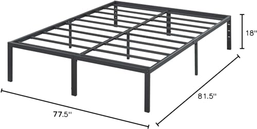Olee Sleep 18 Inch Heavy Duty Steel Slat Anti-Slip Support, Easy Assembly Platform Bed Frame, Noise Free Steel Mattress Foundation, Maximum Storage, No Box Spring Needed, Black, King Size