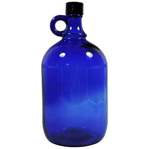 Botella de cristal Mikken Blaue XL con tapón de rosca negro Cover