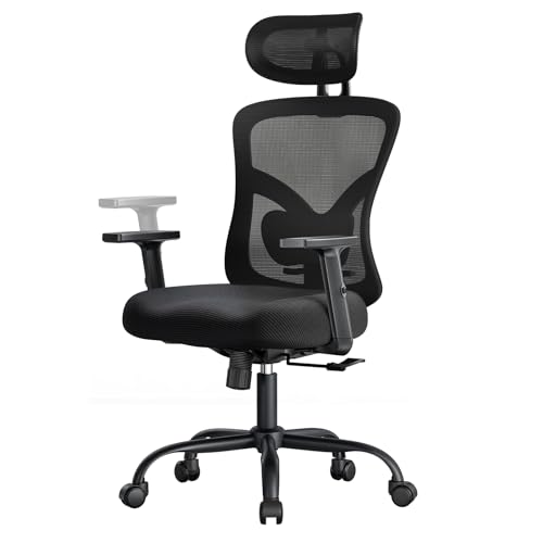 Marsail Ergonomic Office Chair Ergonomic Gaming Chair with Lumbar Support, 2D Headrest, Adjustable Armrests, Contoured Seat Cushion, Computer Desk Chair with Wheels for Home and Office (Dark)