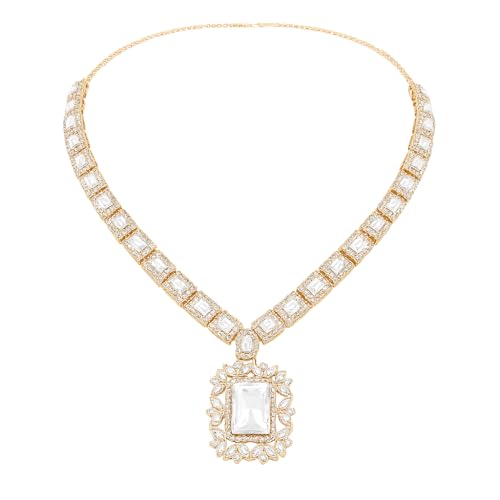 Image of I Jewels Gold Plated Stylish Design Crystal Diamond Necklace & Earrings Jewellery Set for Women