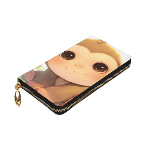 Cute Monkey Prints Leather Long Clutch Wallet for Fashionable Girls and Women - Durable, Stylish, and Functional, Black, One Size3