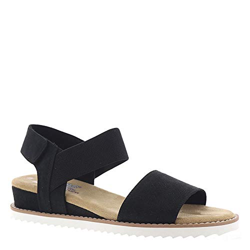 Skechers BOBS Women's Desert Kiss-Stretch Quarter Strap Sandal Flat, Black, 8 W US