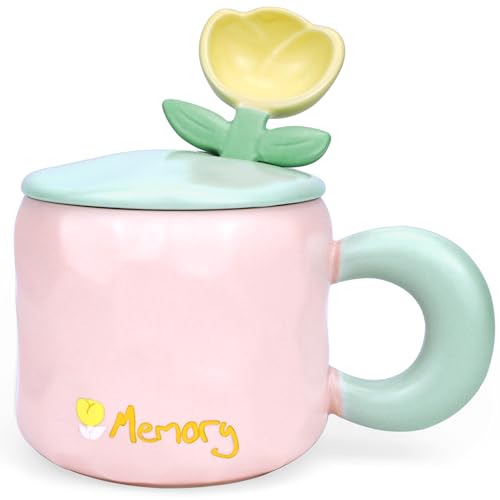 Taza de Porcelana Amarilla con Tapa y Cuchara 15 OZ miniatura 1