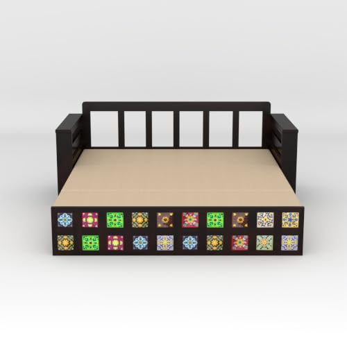 Image of Solid Sheesham Wood Sofa Cums Bed with Mattress & Storage | Rosewood Convertible Sofa Bed for Living Room & Bedroom (F-Walnut, 3 Seater)