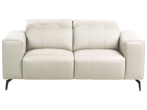 Beliani Canapé Moderne en Cuir PU 2 Places Appuie-Tête Réglable Dossier Rabattable Pieds en Métal Beige Clair Ommel