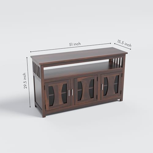 Image of WOODY Furniture Kitchen Crockery Cabinet Wooden | Solid Wood Sideboard Cabinet for Living Room | Solid Wood Storage Cabinet for Dining & Living Room | Sheesham Wood Console Table (Walnut Finish)