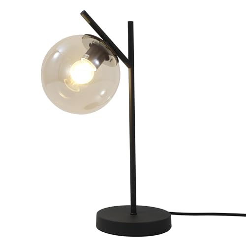 Image of Mid Century Table Lamp Vintage Bedroom Desk Lamp Black Nightstand Lamp Contemporary Clear Glass Globe Bedside Lamp for Office Study Room