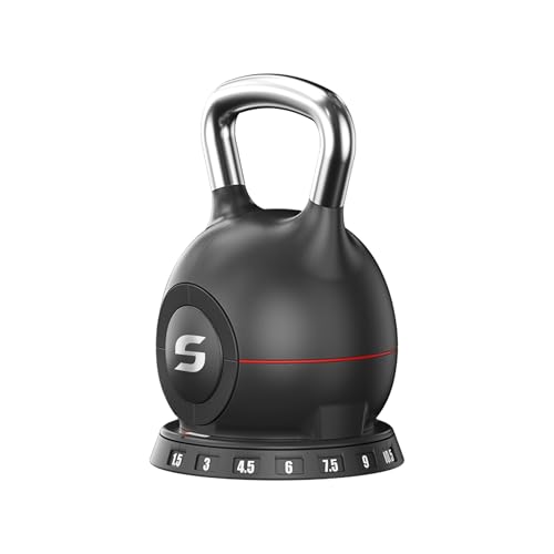 Image of Sparnod Fitness SK-12 Adjustable Kettlebell 10kg - 7-in-1 Adjustable Weight System, One-Hand Adjustment Ergonomic Grip, Steel & ABS Build Safe, Compact Full-Body Workouts (Black, 10Kgs, Set of 1)