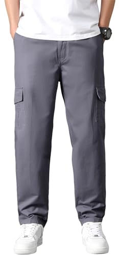 PEGENO Men's Cargo Pants Lightweight Cotton Elastic Waist Work Pants Outdoor Hiking Trousers2