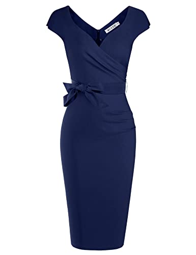 Image of MUXXN Women's Vintage 1950s Style Wrap V Neck Tie Waist Formal Cocktail Dress