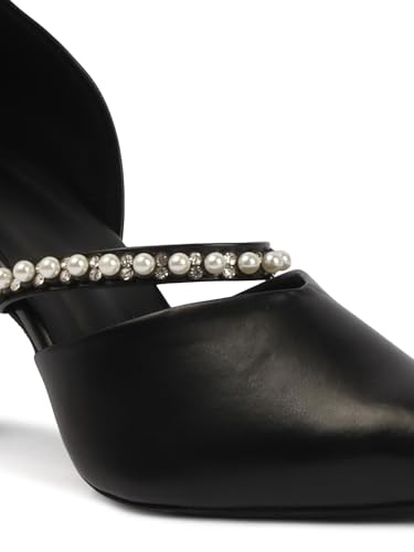 Image of TRYME Women's Close Pointed Toe Rhinestone Strap Pencil Heel Pump Sandals