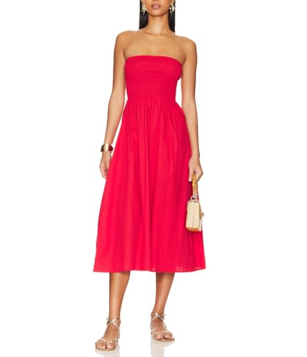 Image of Aigeman Women Strapless Tube Maxi Dress Flowy Swing Long Beach Sundress Sleeveless Boho Summer Dress with Pokets 330