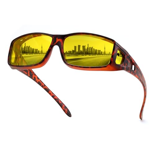 FEISEDY Night Driving Fit Over Glasses Sunglasses for Men Women,Polarized Wrap Around Yellow Sunglasses UV400 B2593